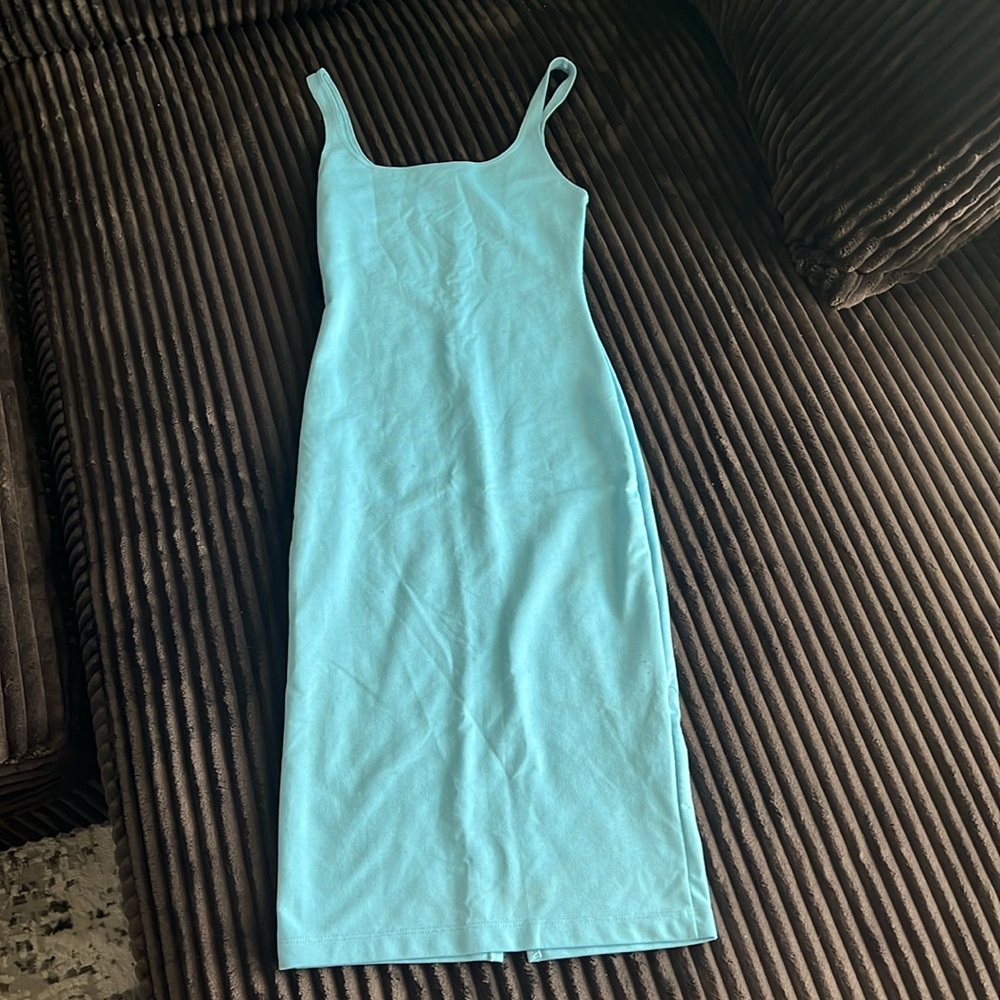 COPY - Zara Stretch Fitted Knit Midi Dress Light Blue